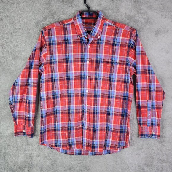 Men's Alan Flusser Red & Blue Plaid Shirt Button Down Long Sleeve Size L - Picture 1 of 9